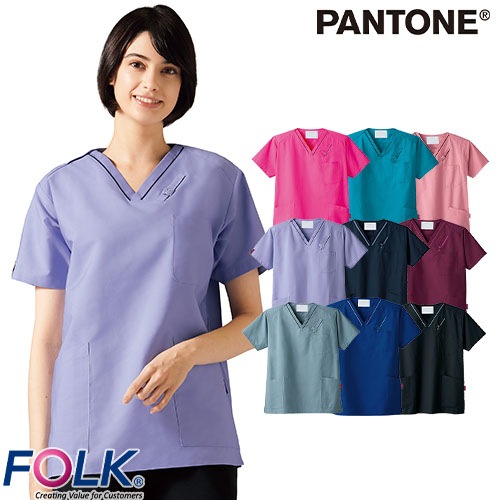 スクラブ 白衣 医療 PANTONE パントン ユニセックス 男女兼用 半袖 7003SC FOLK 医者 看護師 ナース ナース服 研修医 医療用 人気 制服 ユニフォーム シンプル ポケット 多い 病院 介護 可愛い かわいい かっこいい おしゃれ 動きやすい