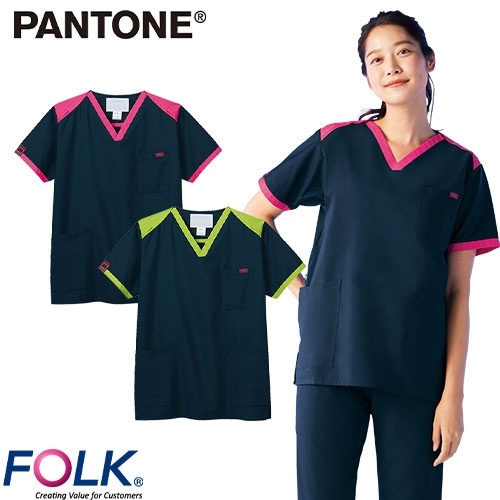 スクラブ 白衣 医療 PANTONE パントン ユニセックス 男女兼用 半袖 7054SC FOLK 医者 看護師 ナース ナース服 研修医 医療用 人気 制服 ユニフォーム 病院 小児科 エステ 訪問看護 介護 可愛い かわいい かっこいい おしゃれ 動きやすい