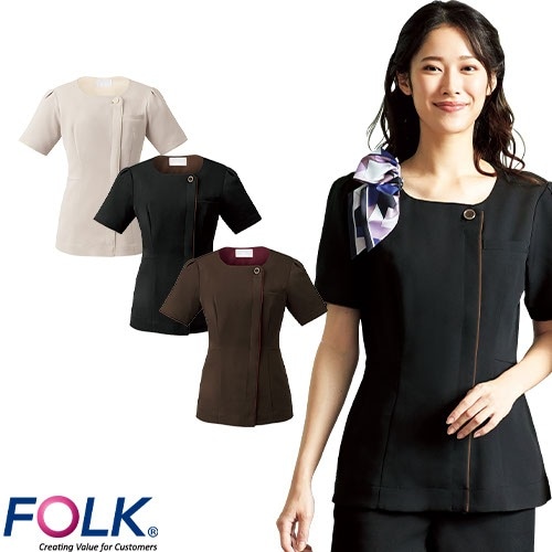 チュニック 白衣 7093SC 看護師 ナース ナース服 FOLK フォーク 半袖 レディース 女性用 医療用 ショート丈 短め 膝上 かわいい 可愛い 人気 病院 エステ 受付 介護 オフィス オフィスカジュアル おしゃれ 動きやすい