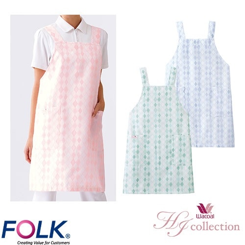 エプロン HI500 ワコール FOLK 予防衣 袖なし ノースリーブ 総柄 介護 介護士 訪問介護 介護用 ナース 看護師 保育士 歯医者 制服 ユニフォーム 汚れ防止 おしゃれ かわいい 可愛い レディース 女性用