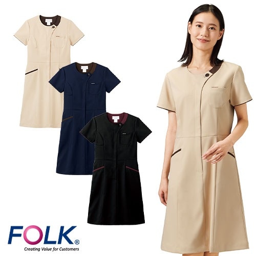 ワンピース 医療用 看護師 ナース ナース服 ナースウェア 白衣 看護服 制服 半袖 女性 レディース FOLK フォーク 3026SC-10 3026SC-17 3026SC-9 病院 クリニック エステ サロン おしゃれ かわいい 可愛い