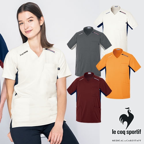 スクラブ 白衣 メンズ レディース 男女兼用 ユニセックス ルコックスポルティフ le coq sportif ニットスクラブ UZL3208 医療 制服 ユニフォーム 医者 医師 看護師 ナース 病院 おしゃれ かわいい 可愛い かっこいい医療用 手術衣 オペ着 クリニック