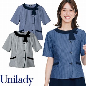 UNILADY ユニレディ 半袖 オーバーブラウス U82453 春夏 シャツ ブラウス 事務服 医療事務 制服 ユニフォーム 病院 受付 接客業 サービス クリニック オフィス ビジネス オフィスカジュアル おしゃれ かわいい キレイ YAGI ヤギ  ブルー ブラック 黒 5号 7号 9号 11号 13号