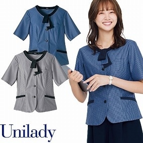 UNILADY ユニレディ 半袖 オーバーブラウス U82455 春夏 シャツ ブラウス 事務服 医療事務 制服 ユニフォーム 病院 受付 接客業 サービス クリニック オフィス ビジネス オフィスカジュアル おしゃれ かわいい キレイ YAGI ヤギ  ブルー ブラック 黒 5号 7号 9号 11号 13号