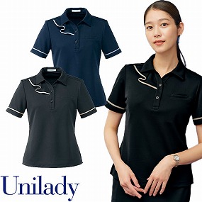 UNILADY ユニレディ 半袖 ポロニット U82154 春夏 シャツ ブラウス 事務服 医療事務 制服 ユニフォーム 病院 受付 接客業 サービス クリニック オフィス ビジネス オフィスカジュアル おしゃれ かわいい キレイ YAGI ヤギ  ネイビー 紺 ブラック 黒 5号 7号 9号 11号 13号 1