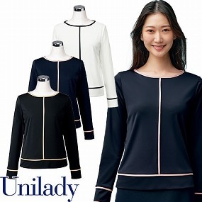 UNILADY ユニレディ 九分袖 カットソー U8123 春夏 シャツ ブラウス 事務服 医療事務 制服 ユニフォーム 病院 受付 接客業 サービス クリニック オフィス ビジネス オフィスカジュアル おしゃれ かわいい キレイ YAGI ヤギ  ネイビー 紺 ブラック 黒 ホワイト 白 5号 7号 9