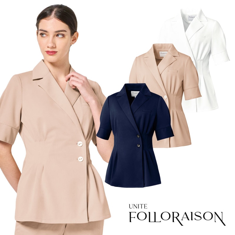 ケーシー 白衣 ジャケット レディース 女性用 unite ユナイト チトセ ジャケット(六分袖) FR-0023 医療 制服 ユニフォーム 医者 医師 看護師 ナース 病院 横掛 おしゃれ かわいい 可愛い 動きやすい生地・縫製もしっかりで着心地がいい 医療用 上衣 医務衣 診察衣 クリニッ