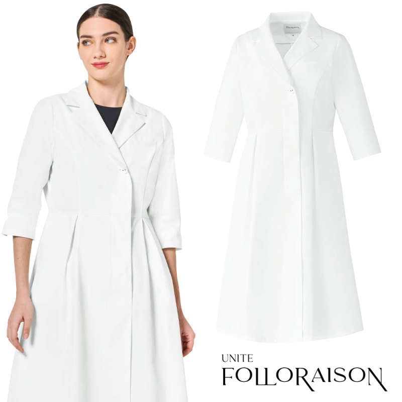 ドクターコート 白衣 レディース 女性用 unite ユナイト チトセ ドクターコート(七分袖)[女] FR-0024 医師 薬剤師 医療 制服 ユニフォーム 病院 おしゃれ かわいい プロ仕様診察衣 実習衣 クリニック