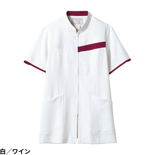 ジャケット 白衣 ケーシー 73-2088・2086 医療 治療 襟なし 住商モンブラン レディース 女性用 半袖 医師 医者 看護師 ナース 医療用 病院 リハビリ 作業療法 人気 上衣 医務衣 診察衣 ファスナー 制電 防汚 可愛い かわいい おしゃれ