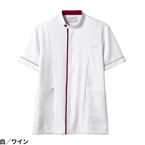 ジャケット 白衣 ケーシー 72 -1234 ～ -1238 医療 襟なし 住商モンブラン メンズ 男性用 半袖 医師 医者 看護師 ナース 医療用 病院 作業療法 人気 上衣 医務衣 診察衣 制菌 ストレッチ かっこいい おしゃれ おすすめ