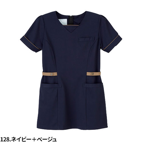 チュニック 白衣 LH-6312 ナガイレーベン Naway 半袖 看護師 ナース ナース服 レディース 女性用 医療用 ショート丈 短め 制服 ユニフォーム おしゃれ かわいい 可愛い 人気 病院 エステ サロン 上品 無地 ファスナー