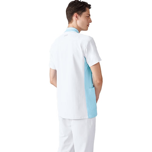 ジャケット ケーシー UQM1008N 医療 白衣 メンズ 男性用 ルコックスポルティフ ナースウェア 半袖 医療用 病院 病院実習 看護師 ナース 医者 医師 吸汗速乾 快適 帯電防止 制菌 スタンドカラー おしゃれ かっこいい
