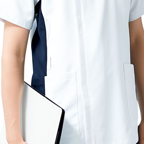 ジャケット ケーシー UQM1008N 医療 白衣 メンズ 男性用 ルコックスポルティフ ナースウェア 半袖 医療用 病院 病院実習 看護師 ナース 医者 医師 吸汗速乾 快適 帯電防止 制菌 スタンドカラー おしゃれ かっこいい