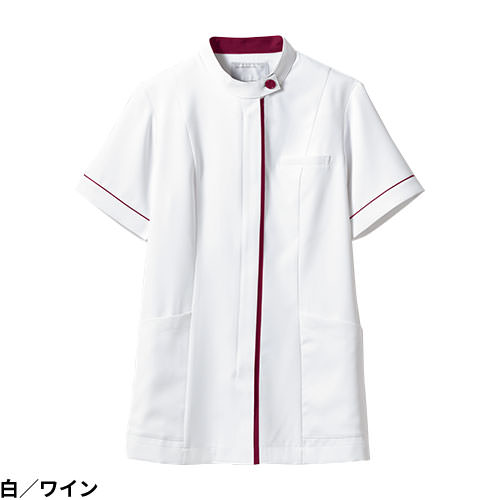 ジャケット 白衣 ケーシー 73 -2062 ～ -2066 医療 治療 襟なし 住商モンブラン レディース 女性用 半袖 医師 医者 看護師 ナース 医療用 病院 作業療法 人気 上衣 医務衣 診察衣 制菌 吸汗 可愛い かわいい おしゃれ おすすめ