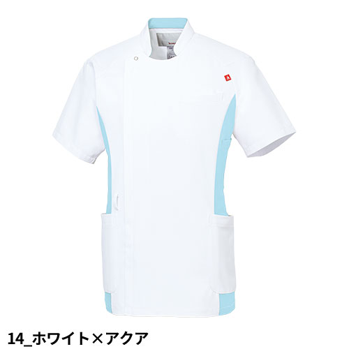 バイカラー ジャケット UQM1006N 医療 白衣 メンズ 男性用 ルコックスポルティフ ナースウェア 半袖 医療用 病院 クリニック 看護師 ナース 医者 医師 帯電防止 制菌 吸汗 速乾 SEK おしゃれ かっこいい