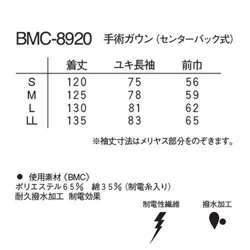 ナガイレーベン 手術ガウン(センターバック式) BMC-8920 ガウン 手術用