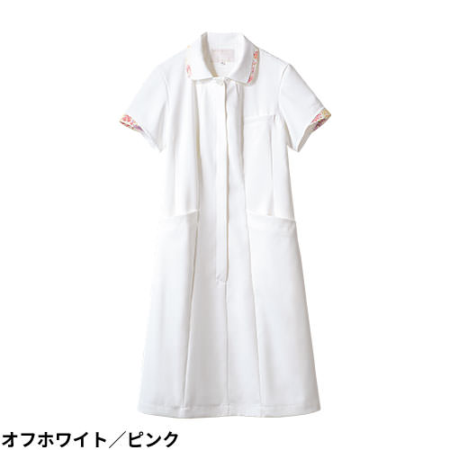 ナースワンピース 白衣 ナース服 LW403 住商モンブラン 半袖 レディース 女性用 医療用 看護師 ナース ナースウェア 病院 クリニック エステ サロン 事務 受付 人気 襟付き 花柄 おしゃれ かわいい 可愛い きれいめ