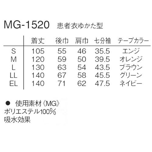 患者衣 ゆかた型 検診衣 ナガイレーベン MG-1520 病衣 入院着 患者着 半端袖 メンズ レディース 浴衣 浴衣式 検査 検診 健康診断 入院 患者 院内着 病院 鍼灸 介護 おしゃれ かわいい 可愛い かっこいい