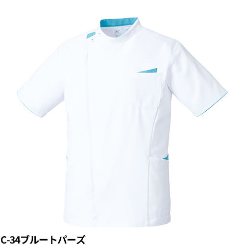 MZ-0161 メンズジャケット 男性用 白衣 医師 医者 看護師 ナース 医療用 人気 介護 白 歯科医 マッサージ 施術着 ケーシー ストレッチ S M L LL 3L 大きいサイズ かっこいい おしゃれ