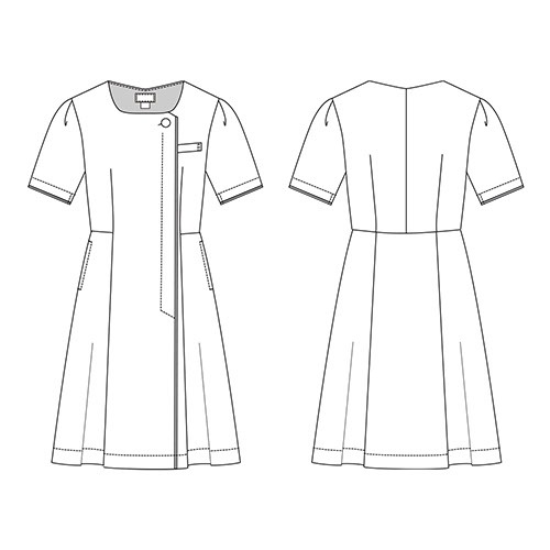 ワンピース 白衣 ナース服 3023SC 半袖 ナース ナースウェア FOLK フォーク レディース 女性用 ショート丈 短め 前開き ストレッチ 医療用 制服 ユニフォーム 看護師 病院 エステ サロン おしゃれ かわいい 可愛い