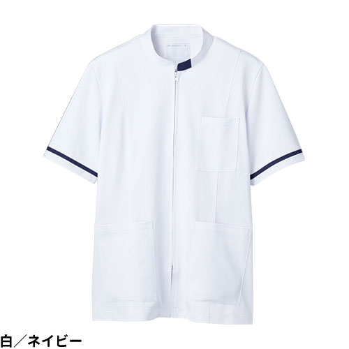 ケーシー 白衣 ジャケット 73 -1282 ～ -1288 医療 襟なし 住商モンブラン レディース 女性用 半袖 医者 女医 看護師 ナース 医療用 病院 作業療法 人気 夏 冬 上衣 診察衣 制電 前開き ジップアップ シンプル 可愛い かわいい おしゃれ