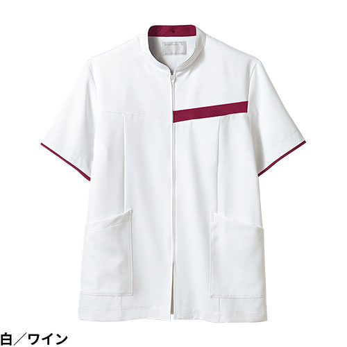 ジャケット 白衣 ケーシー 72-1246・1248 医療 襟なし 住商モンブラン メンズ 男性用 半袖 医師 医者 看護師 ナース 医学生 医療用 病院 作業療法 人気 上衣 医務衣 診察衣 ポケット 吸汗 かっこいい おしゃれ