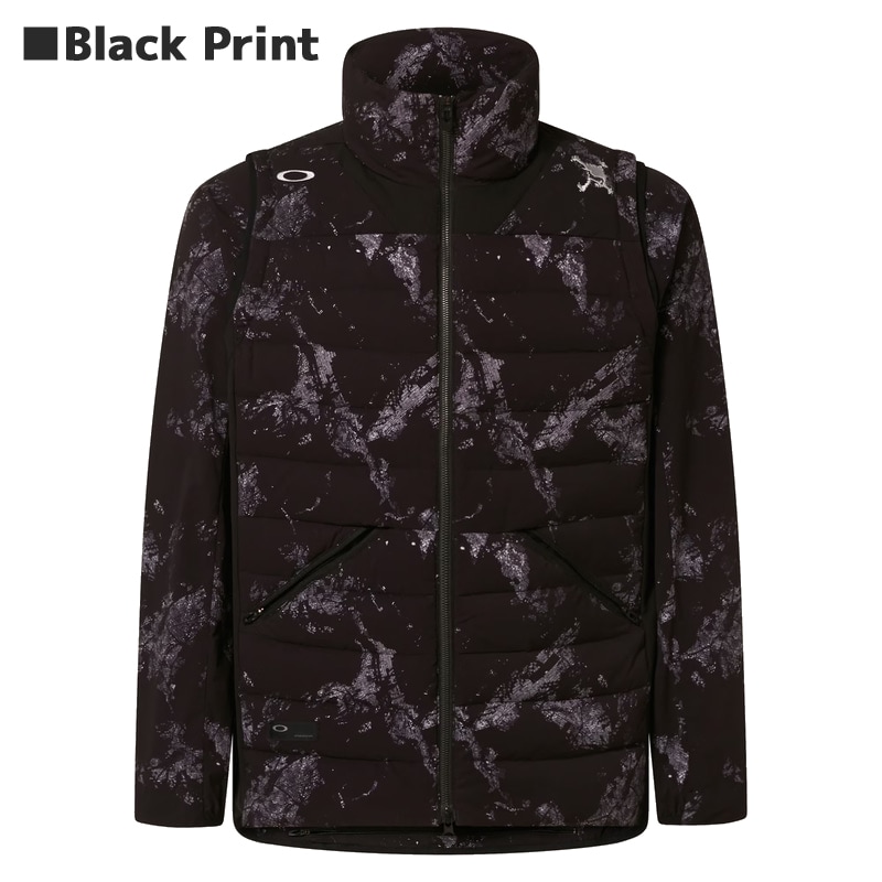 【オークリー】フェザー ブレンド スカル ロゴ ダウンベスト ゴルフ M 黒×金 オークリー】フェザー ブレンド スカル ロゴ ダウンベスト ゴルフ M 黒