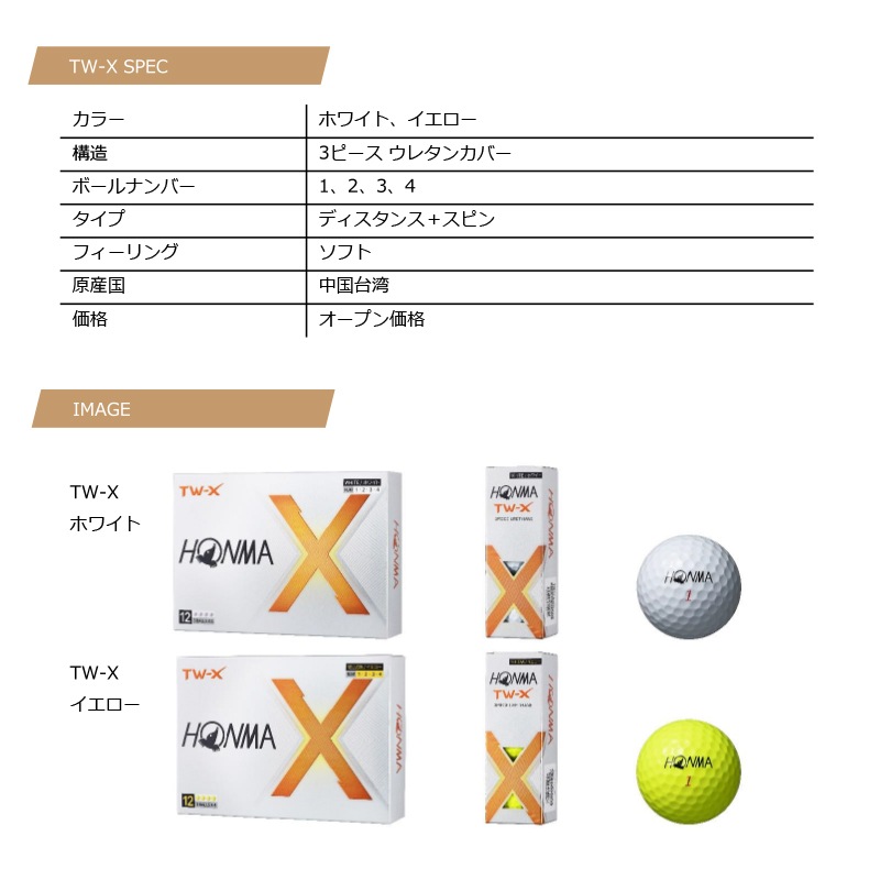 【在庫あり・即納】HONMA ホンマ 2024 TW-X Ball 1ダース（12個入り） TW-X ボール ゴルフボール 日本正規品【BT2402】