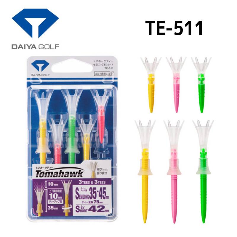 ダイヤゴルフ トマホークティー セミロング&ショート各3本入 TE-511DAIYA GOLF Tomahawk 上部:クリアー 下部:カラー 振り抜き 高さ調整