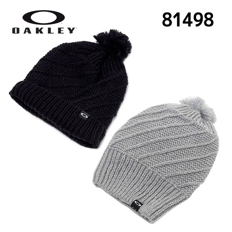 オークリー  ニット帽子 ペガサス ポム ビーニー帽 ブラック グレーOAKLEY PEGASUS POM BEANIE 81498 ポムフィット