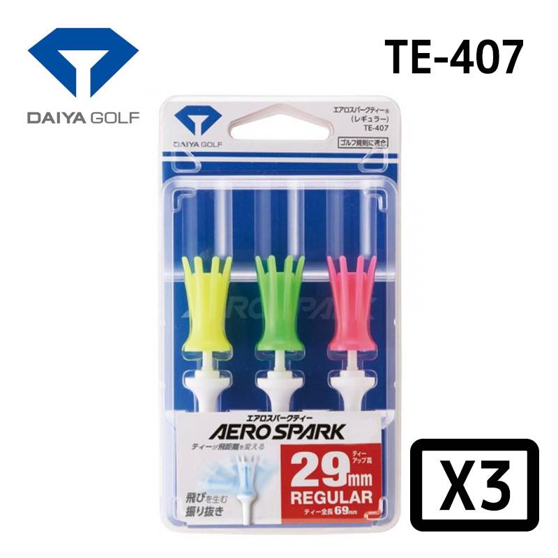 【3パックセット】ダイヤゴルフ エアロスパークティーレギュラー3本入 TE-407DAIYA GOLF AERO SOARK 全長84mm イエローグリーンピンク 首振り機能