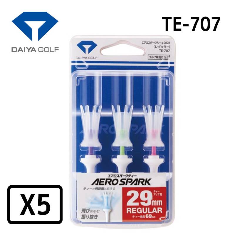 【5パックセット】ダイヤゴルフ エアロスパークティーレギュラー 3本入 TE-707DAIYA GOLF AERO SOARK 全長69mm クリア 首振り機能 振り抜き