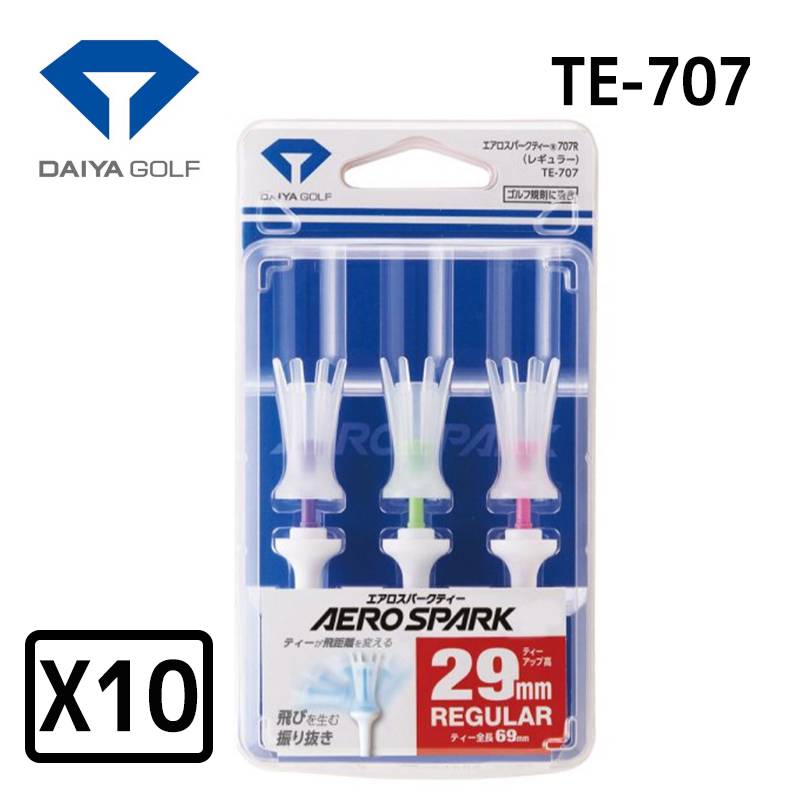 【10パックセット】ダイヤゴルフ エアロスパークティーレギュラー 3本入 TE-707DAIYA GOLF AERO SOARK 全長69mm クリア 首振り機能 振り抜き