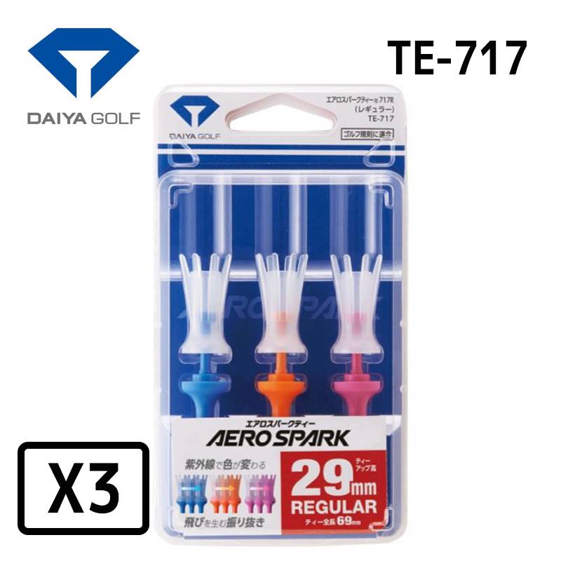 【3パックセット】ダイヤゴルフ エアロスパークティーレギュラー 3本入 TE-717DAIYA GOLF AERO SOARK 全長69mm ブルー オレンジ ピンク 首振り機能