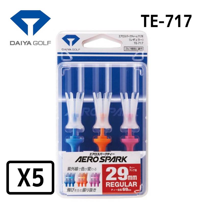 【5パックセット】ダイヤゴルフ エアロスパークティーレギュラー 3本入 TE-717DAIYA GOLF AERO SOARK 全長69mm ブルー オレンジ ピンク 首振り機能