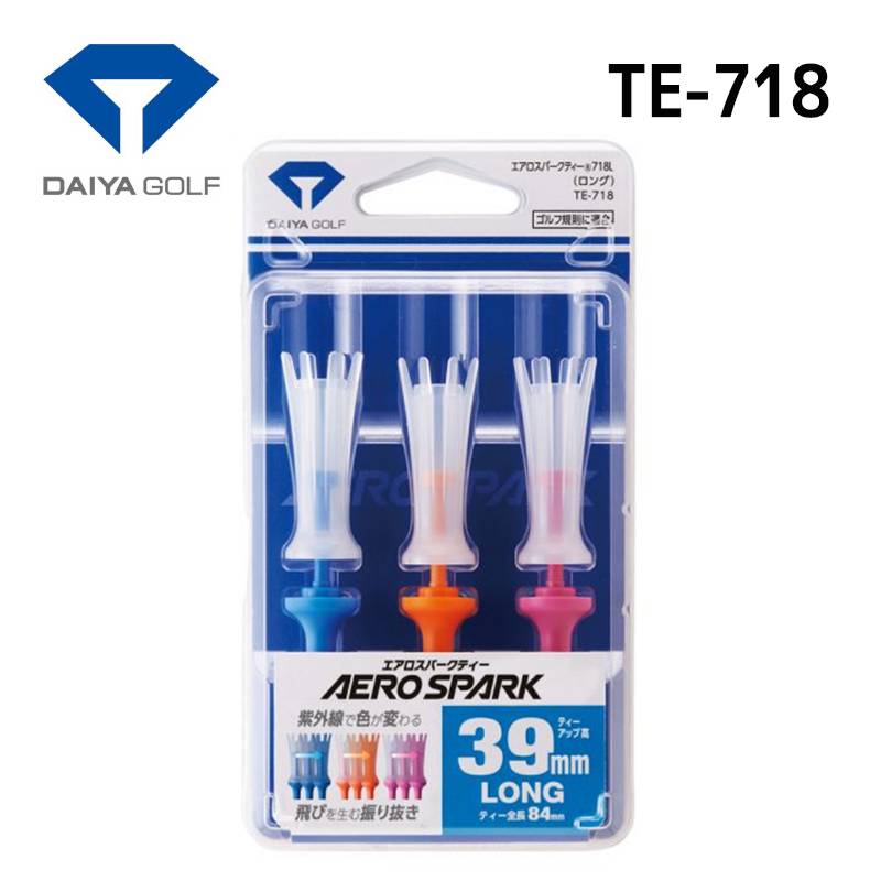 ダイヤゴルフ エアロスパークティーロング 3本入 TE-718DAIYA GOLF AERO SOARK 全長84mm ブルー オレンジ ピンク 首振り機能