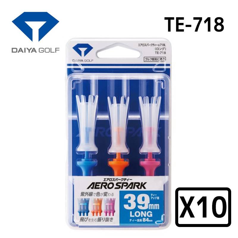 【10パックセット】ダイヤゴルフ エアロスパークティーロング 3本入 TE-718DAIYA GOLF AERO SOARK 全長84mm ブルー オレンジ ピンク 首振り機能