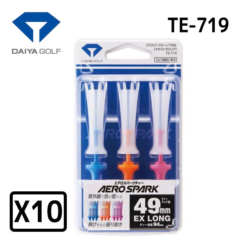 【10パックセット】ダイヤゴルフ エアロスパークティーエキストラロング 3本入 TE-719DAIYA GOLF AERO SOARK 全長94mm ブルー オレンジ ピンク 首振り機能