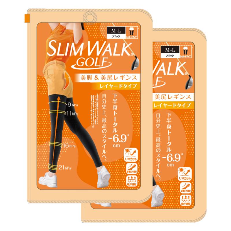 【2本セット】スリムウォーク ゴルフ 美脚＆美尻レギンス ブラック 下半身トータル-6.9cm ピップ for GOLF 圧着/タイツ/レギンス/スパッツ/ストッキング