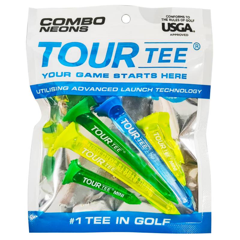 TOUR TEE COMBO NEONS BLUE ツアーティー コンボ ネオンブルー T-490 5本入り USGAR&Aルール適合 2024年 カラフル 蛍光色/クリア ゴルフティー