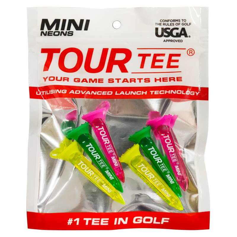 TOUR TEE MINI NEONS ツアーティー ミニ ネオン T-491 46mm 6本入り USGAR&Aルール適合 2024年 カラフル 蛍光色/クリア ティーアップしやすい ゴルフティー