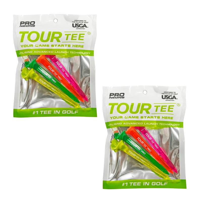 【2パックセット】TOUR TEE PRO NEONS ツアーティー プロ ネオン 80mm 4本入り T-489 USGAR&Aルール適合 2024年 カラフル 蛍光色/クリア ティーアップしやすい ゴルフティー