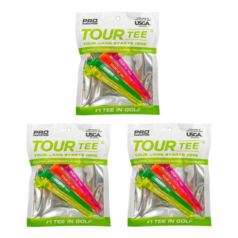 【3パックセット】TOUR TEE PRO NEONS ツアーティー プロ ネオン 80mm 4本入り T-489 USGAR&Aルール適合 2024年 カラフル 蛍光色/クリア ティーアップしやすい ゴルフティー