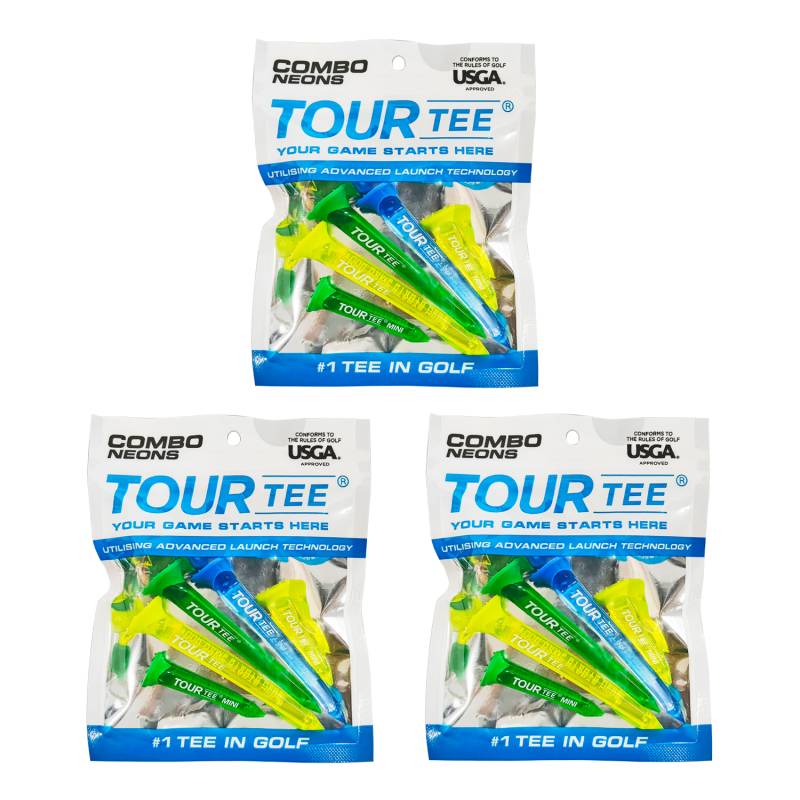 【3パックセット】TOUR TEE COMBO NEONS BLUE ツアーティー コンボ ネオンブルー T-490 5本入り USGAR&Aルール適合 2024年 カラフル 蛍光色/クリア ゴルフティー