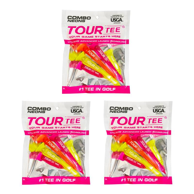 【3パックセット】TOUR TEE COMBO NEONS PINK ツアーティー コンボ ネオンピンク T-490 5本入り USGAR&Aルール適合 2024年 カラフル 蛍光色/クリア ゴルフティー