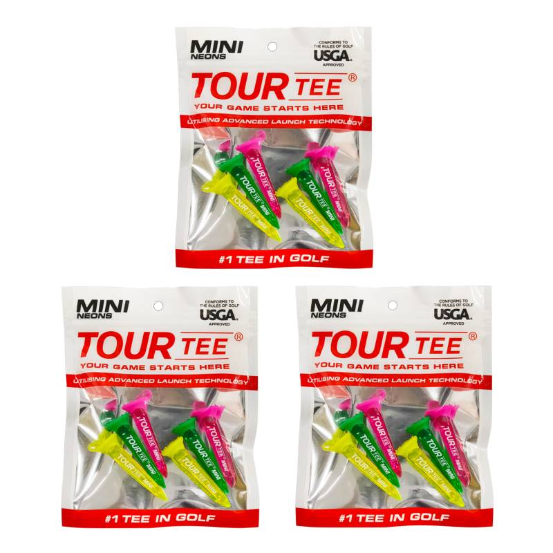 【3パックセット】TOUR TEE MINI NEONS ツアーティー ミニ ネオン T-491 46mm 6本入り USGAR&Aルール適合 2024年 カラフル 蛍光色/クリア ティーアップしやすい ゴルフティー