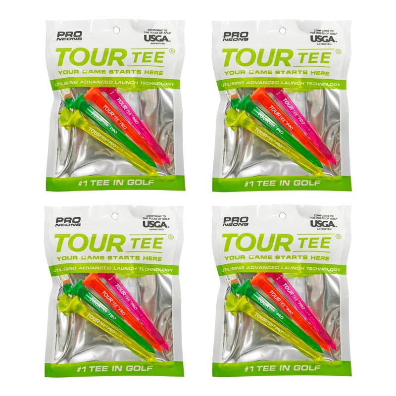 【4パックセット】TOUR TEE PRO NEONS ツアーティー プロ ネオン 80mm 4本入り T-489 USGAR&Aルール適合 2024年 カラフル 蛍光色/クリア ティーアップしやすい ゴルフティー