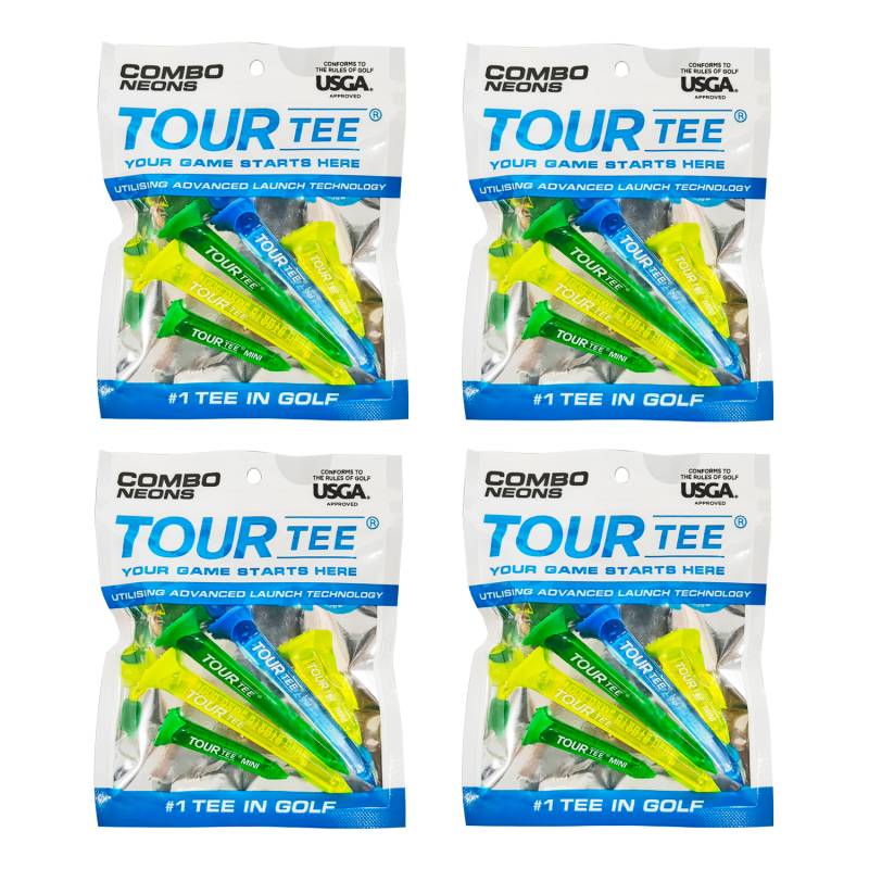 【4パックセット】TOUR TEE COMBO NEONS BLUE ツアーティー コンボ ネオンブルー T-490 5本入り USGAR&Aルール適合 2024年 カラフル 蛍光色/クリア ゴルフティー