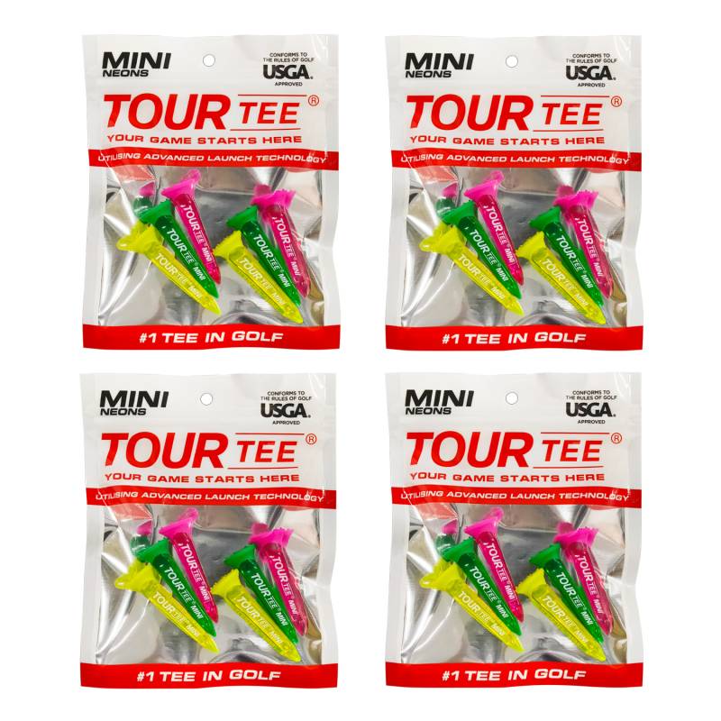【4パックセット】TOUR TEE MINI NEONS ツアーティー ミニ ネオン T-491 46mm 6本入り USGAR&Aルール適合 2024年 カラフル 蛍光色/クリア ティーアップしやすい ゴルフティー
