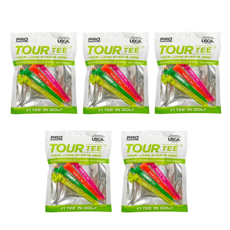 【5パックセット】TOUR TEE PRO NEONS ツアーティー プロ ネオン 80mm 4本入り T-489 USGAR&Aルール適合 2024年 カラフル 蛍光色/クリア ティーアップしやすい ゴルフティー
